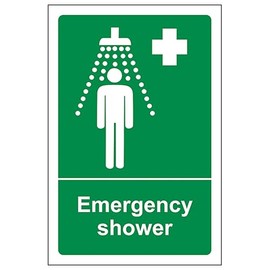 V Safety Emergency Shower - Portrait 100 x 150 mm - 2mm Rigid Plastic Safety Sign
