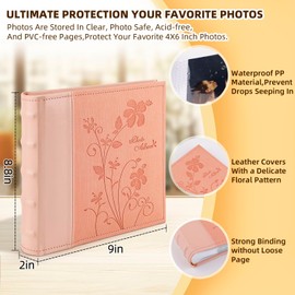 Golden State Art Photo Album holds 4x6 200 Horizontal Pictures with Memo Space, Leather Vintage Cover for Wedding Family Christmas and Valentine's Day(Pink)