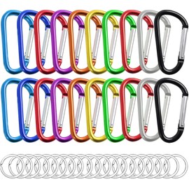 10PCS / 20PCS Mosquetón de Aluminio, Mosquetones Multifuncionales, Clips de Mosquetóns con 10PCS /20 Llaveros Redondos, Llaveross para Hombre, Aplicable Cuerdas, Botellas de Agua