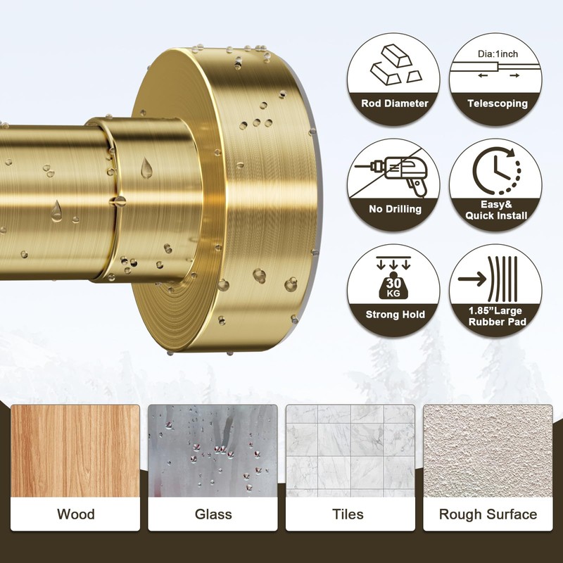 YNL Shower Curtain Rod 34-96 Inches, Non-Slip, Never Rust, No