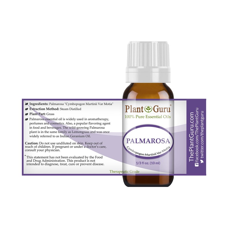 Palmarosa Essential Oil 10 ml 100% Pure Undiluted Therapeutic Grade.
