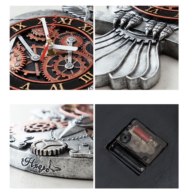 RGWYGCG Steampunk Wall Clock, Owl Decor - Handmade Resin Antique