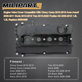 MILIPARTS Engine Valve Cover Compatible with Chevy Cruze 2010-2015 Aveo Aveo5 2009-2011 Sonic 2012-2018 Trax 2013-2020 Pontiac G3 2009-2010 1.6L 1.8L Replace 55564395