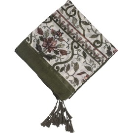 fashionchimp Women's Scarf with Decorative Tassels and Pattern Mix Embroidery Fringe Scarf Triangle Scarf, Olive Blossoms