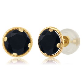 Gem Stone King 14K Yellow Gold Gemstone Birthstone Stud Earrings | Round 5MM | Gold Earrings For Women Men