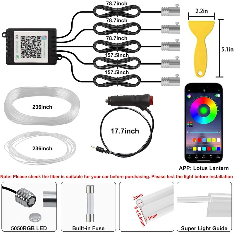 Acrylic Car LED Interior Lighting, RGB Ambient Lighting Car Strip