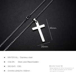 Rockyu Mens Cross Necklace Silver Stainless Steel Double Cross Pendant Engraved Bible Verse Lord's Prayer 24 Inch Chain Gift for Men