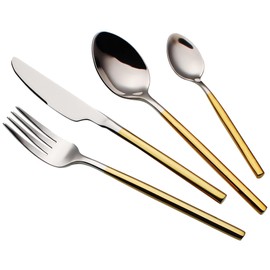 CHAAMFORGE 24 Piece Silverware Set For 6 Gold Handle Heavy duty 18/10 Stainless Steel Flatware Set Modern Design Knife/Fork/Spoon Mirror Polished Dishwasher Safe Cutlery Set with Gifts