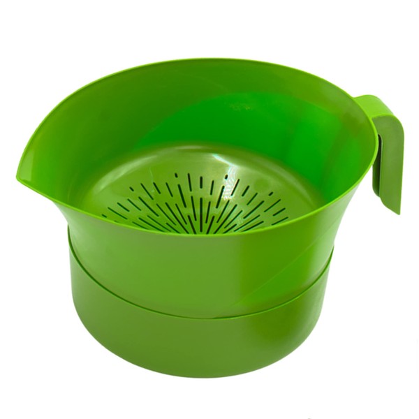 Easy Greasy Colander Grease Strainer With Handle And Container, Catch Bowl With Lid 3 Piece Strain Set | Strains Ground Beef, Bacon & Pasta | Safe Kitchen Gadget BPA Free | Made In The USA | Green