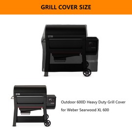 Grill Cover for Weber Searwood XL 600 Pellet Grill,All-Weather-Resistant Outdoor Protection Heavy-Duty 600D Waterproof BBQ Smoker Cover Fits Model 3400146, Black