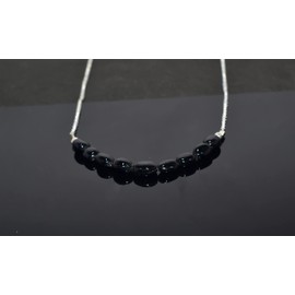 GemsPlace Natural Black Onyx Gemstone Pendant Necklace, High Grade Polished Oval Crystal Healing Cabochon, Women's Jewelry Gift, Yoga Stone Beads Necklace Meditation