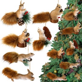 6 Pcs Cute Furry Christmas Squirrel Ornaments Woodland Animal Faux Fur Plush Hanging Ornament Simulation Forest Animal Christmas Tree Decoration for Holiday Xmas Tree Home Indoor Party Gift, 6.3 Inch