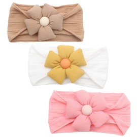 LIDHAY 3 Pcs Baby Flower Headbands Baby Girls Nylon Headbands Soft Hairbands Hair Accessories for Toddler Newborn Infant Girl (Coffee+White+Pink)