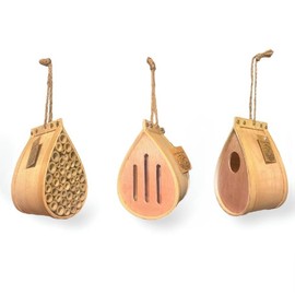 3 Pack Pollination Palace Combo Set -One Wooden Bee House Hive, One Butterfly House, and One Bird House. Perfect for Your Flower and Vegetable Gardens. Great Gifts for Homes and Patios
