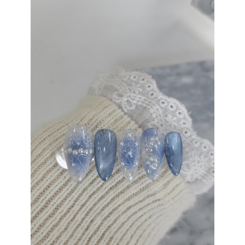 hello.Blue Veil [Handmade Nail Tips] - Coffin Egg / hello.블루베일[수제네일팁]