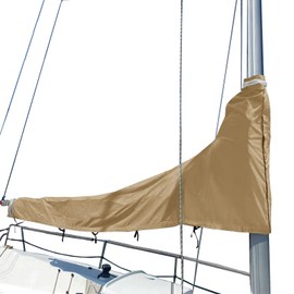 SavvyCraft Waterproof Mainsail Boom Cover, Heavy Duty 600D Sailboat Mainsail Cover UV Protection Weather-Resistant, Boom Length 9'-10' Beige