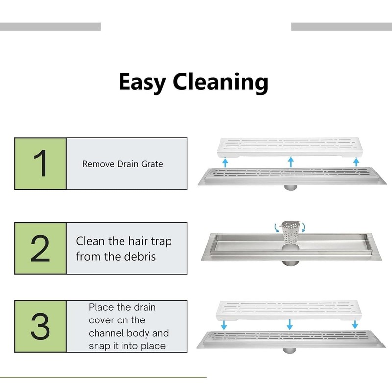 SereneDrains Linear and Square Drain Hair Trap Stainless Steel for