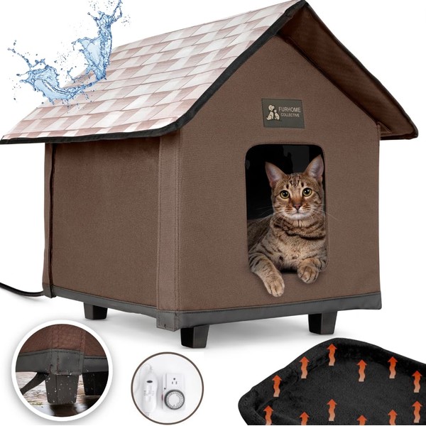 Heated Cat Houses for Outdoor Cats, Elevated, Waterproof and Insulated - A Safe Pet House and Kitty Shelter for Your Cat or Small Dog to Stay Warm & Dry