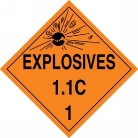 Accuform MPL13CT50 PF-Cardstock Hazard Class 1/Division 1C DOT Placard, Legend "Explosives 1.1C 1" with Graphic, 10-3/4" Width x 10-3/4" Length, Black on Orange (Pack of 50)