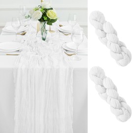 2Pack White Cheesecloth Table Runner 10FT Gauze Cheese Cloth Table Runner 35x120Inch Long Boho Spring Easter Table Runners Rustic Sheer Table Runners for Wedding Baby Shower Bridal Shower Decor