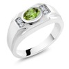 Gem Stone King Men's Green Peridot and White Created Sapphire