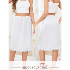 Vlazom Women's Half Slips for Under Dresses Lace Trim Underskirt Soft Silk Waist Slips A-line Petticoat Underskirts for Dresses White,3XL