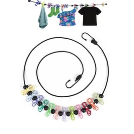 Portable Clothesline with 12 Clothes Pins - Travel Retractable Clothesline 6ft to 11.8ft Stretchy Retractable Clothesline, Metal Hanging Clips Hanger Holder for Camping,Outdoor Multicolor