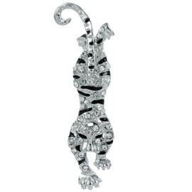 Silver Brooches for Women UK Tiger - Sparkly Womens Birthday Coat Scarf Jacket Shawl Diamante Crystal Rhinestone Encrusted Brooch Badge Pin Gift Running Leopard UB4134