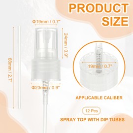 MECCANIXITY Fine Mist Spray Top, Spray Bottle Nozzle Sprayer Top Replacement for 20 Caliber PET Bottles, for Essential Oil Hair Care Home Beauty, Pack of 12, Clear
