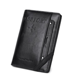 POXIADIV Passport Holder for Travel, RFID Passport Cover Wallet for Women Men, PU Leather Passport Book Card Holder Case with Pen, Travelling Essentials for Flying（Black）