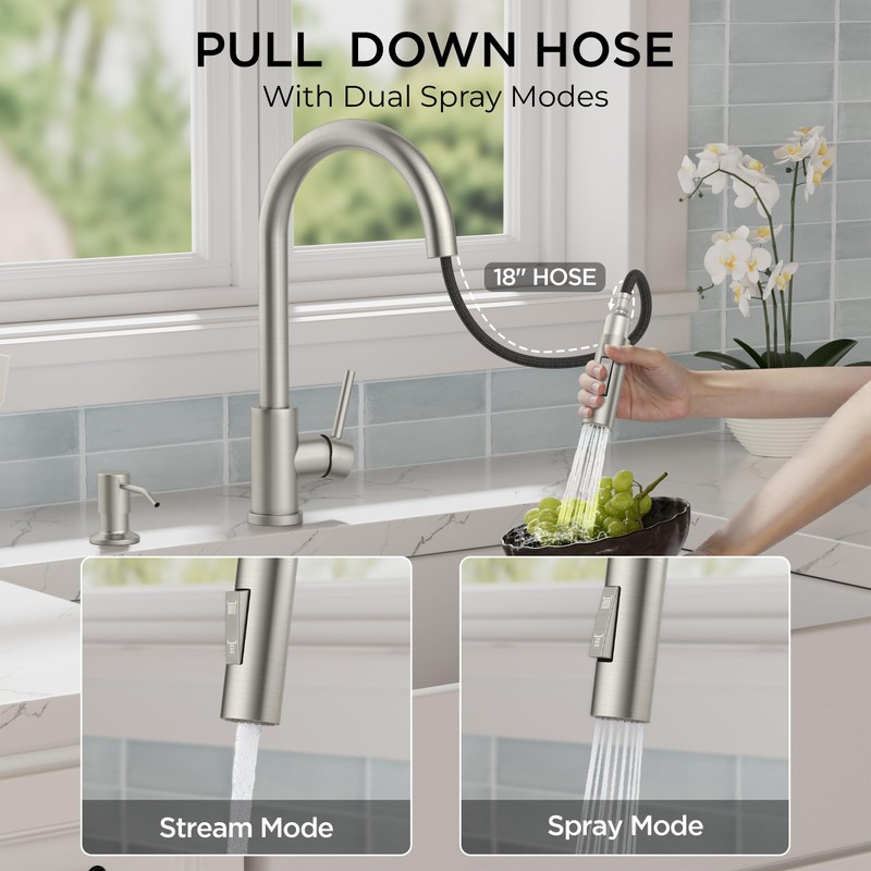 FORIOUS Kitchen Faucet with Pull Down Sprayer, Modern Single Hole