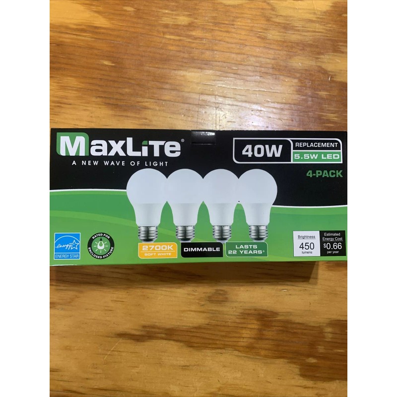 MaxLite Light Bulb 4Pack 40 Watt Equivalent 5.5 Watt LED