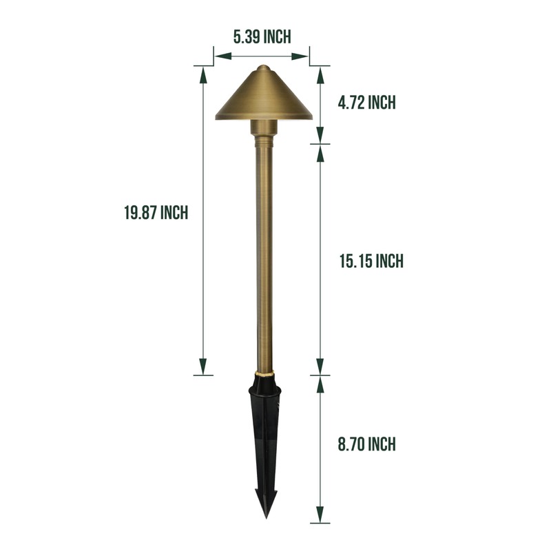 GKOLED Solid Brass Landscape Path Lights (5" Shade, 20" Tall),