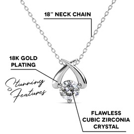 Cate & Chloe Eloise White Gold Pendant Necklace, Women's 18k White Gold Plated Necklace with a Unique Sparkling Solitaire Round Cut Crystal, Silver Pendant Necklace for Women