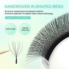 NAGARAKU 7D W Eyelash Extensions, Eyelash Extension, Self-Fanning Lash, Pre-Fanned Ready-to-Use Fan Weave with Long Handle, Premade Fans Volume Cluster, Mega Matte Black (0.07 mm C Curl 8 mm)