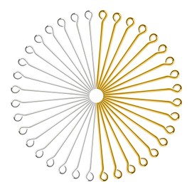 TOAOB 200pcs Eye Pins for Jewelry Making 30mm Gold Silver Head Pins Brass Open Head Pins Findings for DIY Crafts Necklaces Bracelets Earrings