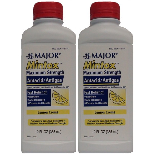 Mintox Maximum Strength Antacid Anti-Gas Liquid Generic for Maalox Max Lemon Flavor 12 oz Per Bottle 2 PACK
