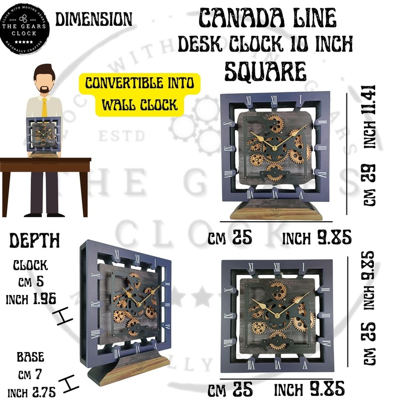 THE GEARS CLOCK Desk Clock 10 Inches with Real Moving