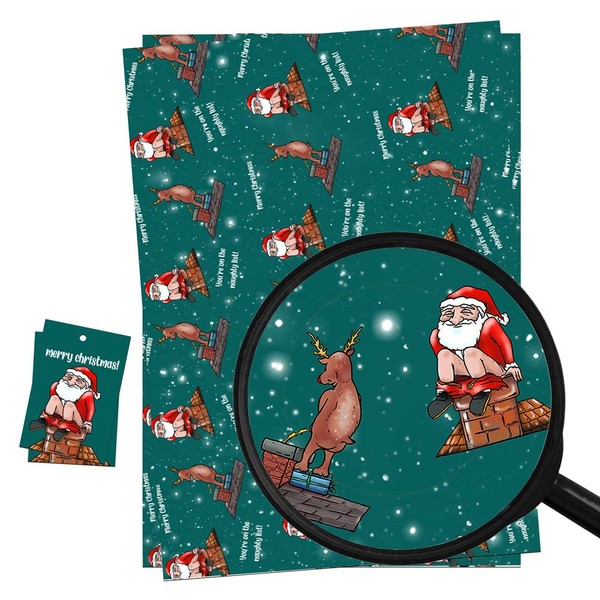 Christmas Wrapping Paper Sheets And Tags (Pack 2) Funny Rude Naughty List Design