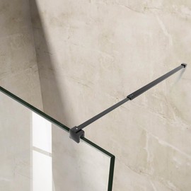 AquivaCoast Shower Door Glass Support Bar, 26.96" to 48.54" Adjustable Stainless Steel Wall-to-Glass Shower Stabilizer Rod for 1/4", 5/16", 3/8", Matte Black