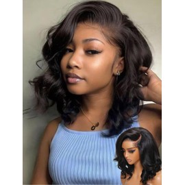 UNICE Light Yaki Loose Wave Bob Wig human Hair Bye Bye knots 13x4 HD Lace Glueless Wigs Human Hair Pre Plucked Pre Cut Lace Ready to Wear Black Color 14 inch
