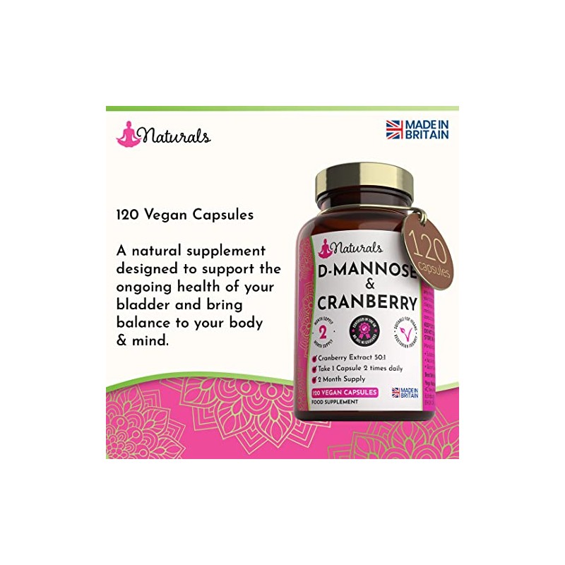 120 D-Mannose and Cranberry Capsules - (2 Months Supply) 1000mg