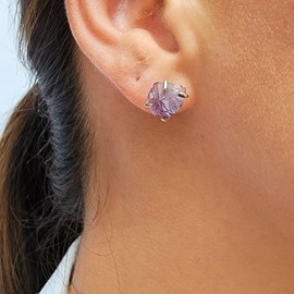 Natural raw alexandrite gemstone stud earrings with white gold over 925 sterling silver, 6 to 7mm rough genuine quality birthstone gift for her, Uniquelan Jewelry (alexandrite)