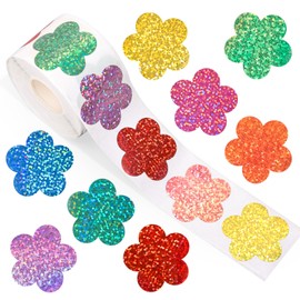 Whaline Spring Floral Stickers Roll Laser Cute Flower Shape Seal Stickers Colorful Waterproof Self-Adhesive Decals for Envelope Journal Decor Birthday Wedding, 500 Pcs