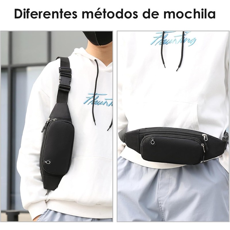 Riñonera Deportiva Impermeable, Multifuncional con Cremallera(Negro)