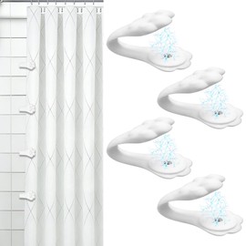 4 Pack Magnetic Silicone Shower Curtain Clips to Keep Liner Closed to Wall, Prevent Water Splashing, Self Adhesive Windproof, Easy Use & Install, No Damage to Surface(4, White)