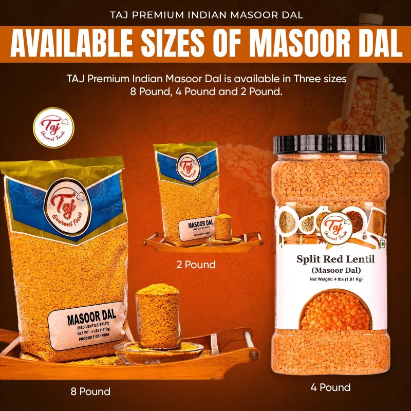 TAJ Gourmet Foods 64 Ounce Masoor Dal Red Lentils Easy