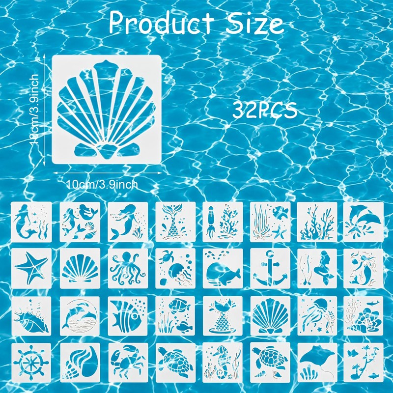 32 Sea Creature Animal Art Stencils, 10 X 10 cm