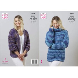 King Cole Super Chunky Knitting Pattern Ladies Sweater & Cardigan (5674)