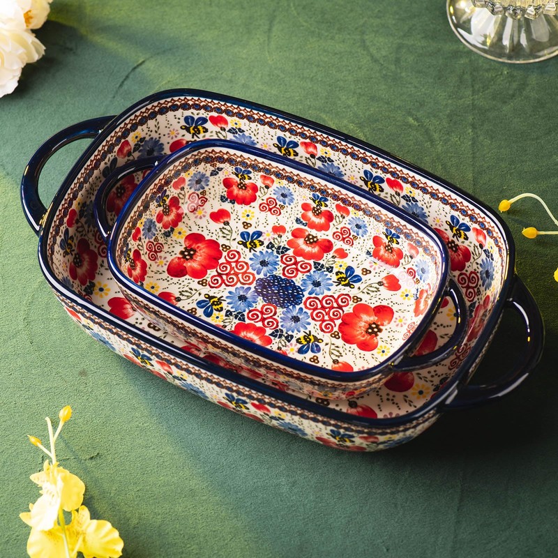 ONECCI Baking Dish Ceramic Baking Pan Blue Casserole Dish Porcelain